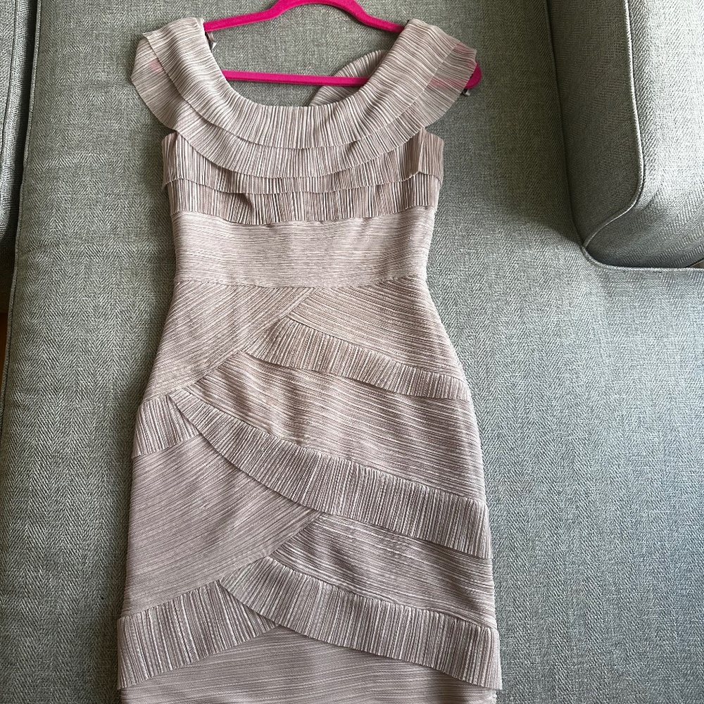 BCBG layered blush pink cocktail dress